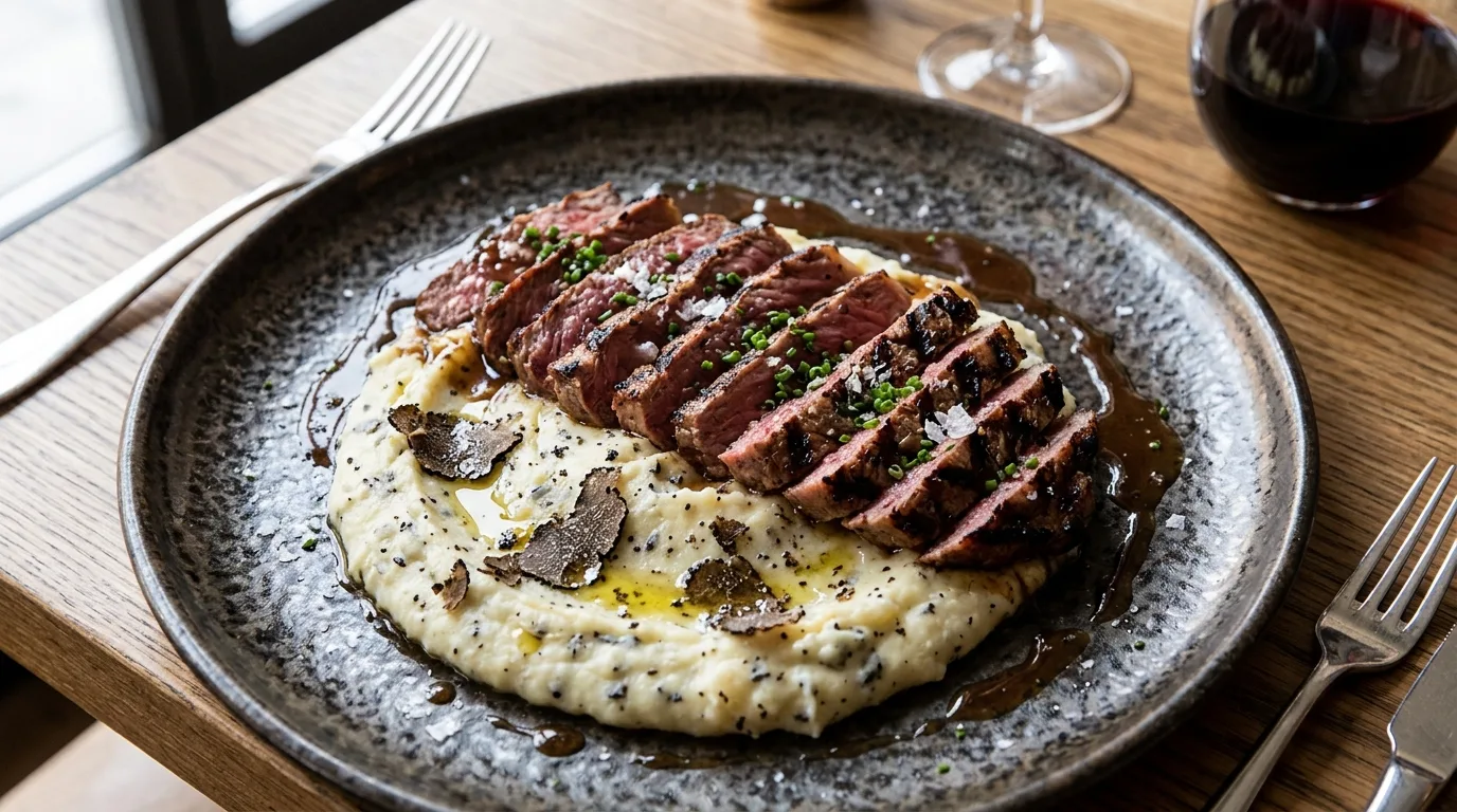 Abanico ibérico con puré trufado — plato de nuestra carta de catering