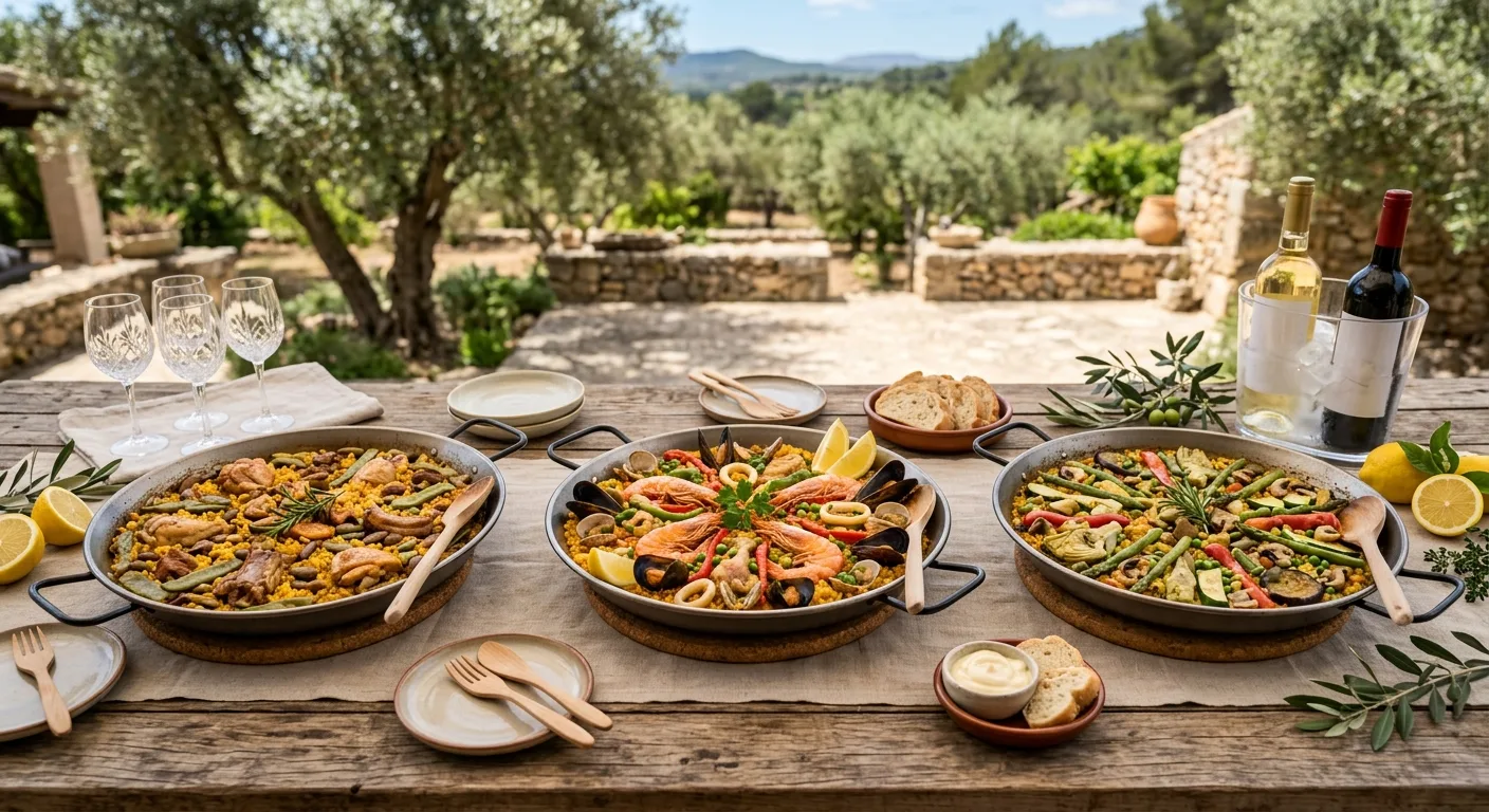 Mesa temática de 3 Paellas — paella gigante cocinada en directo