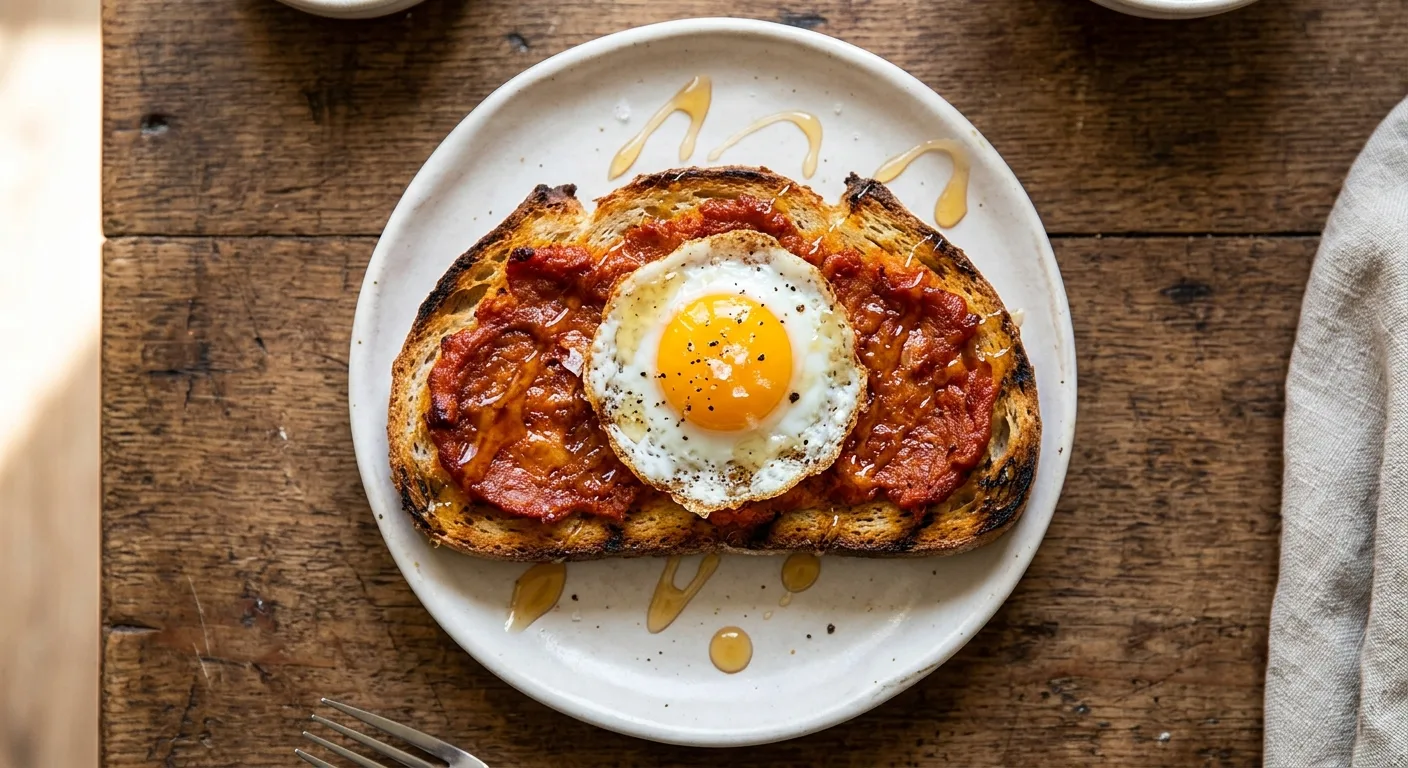 Tosta de sobrasada con huevo de codorniz y miel — plato de nuestra carta de catering