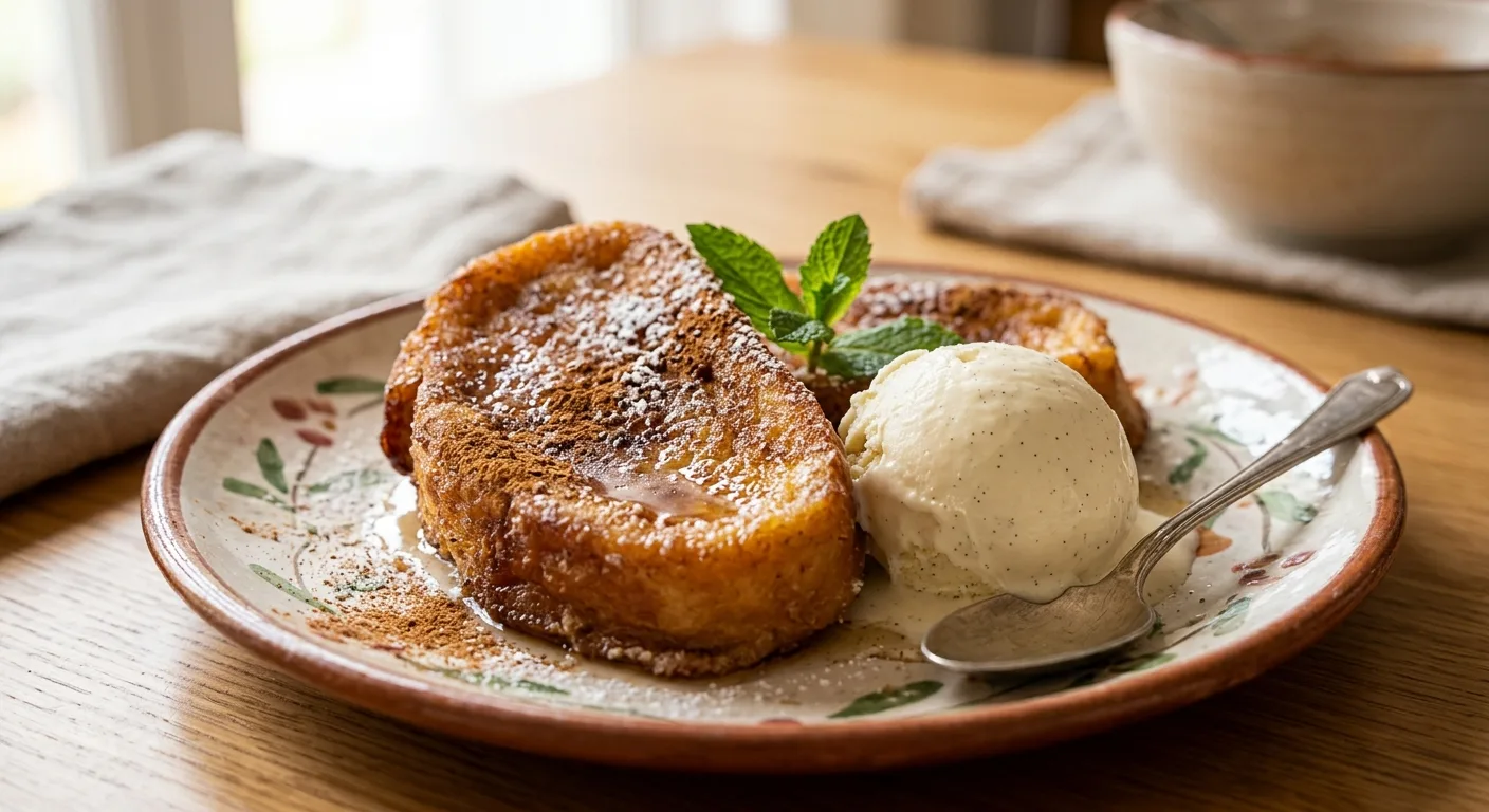 Torrijas caseras con helado de vainilla — plato de nuestra carta de catering