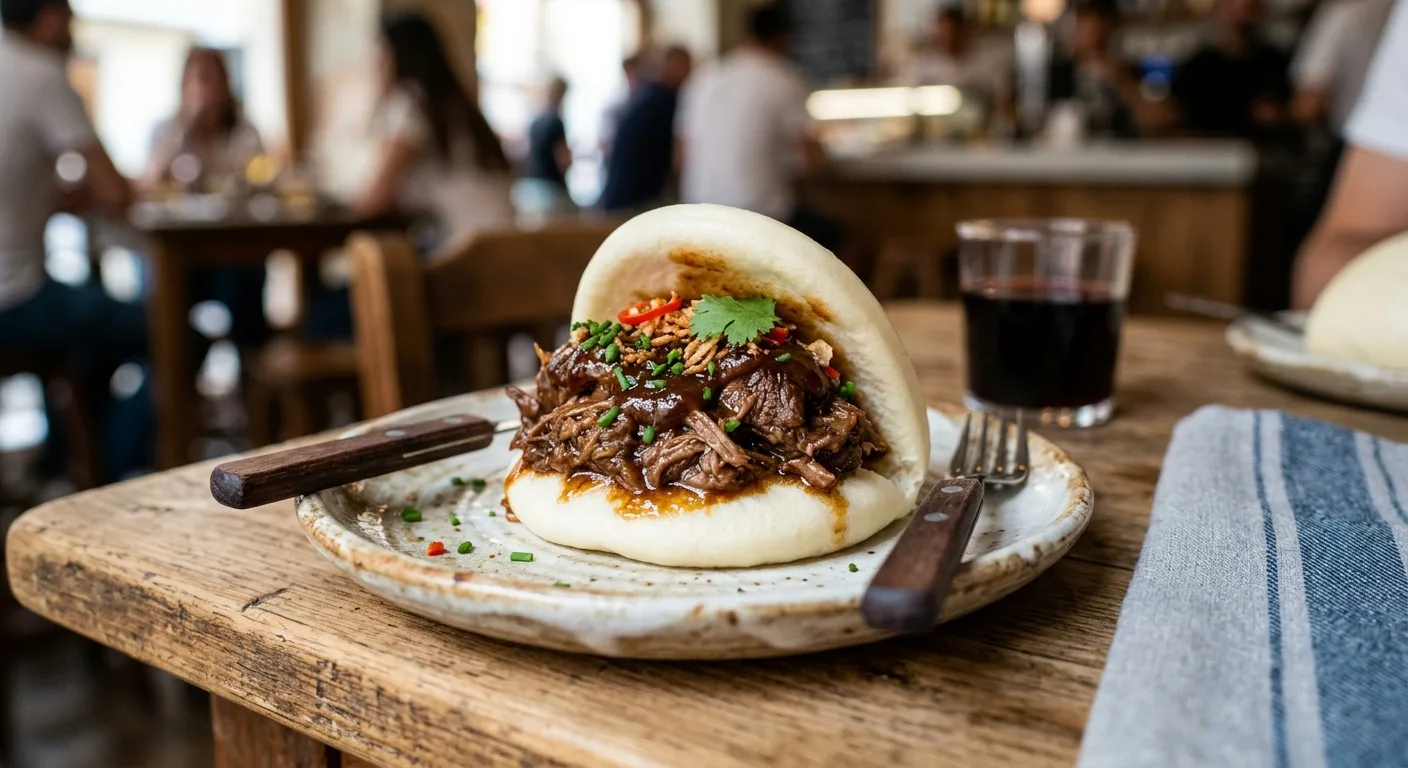 Mini bao con carrillera en salsa — plato de nuestra carta de catering
