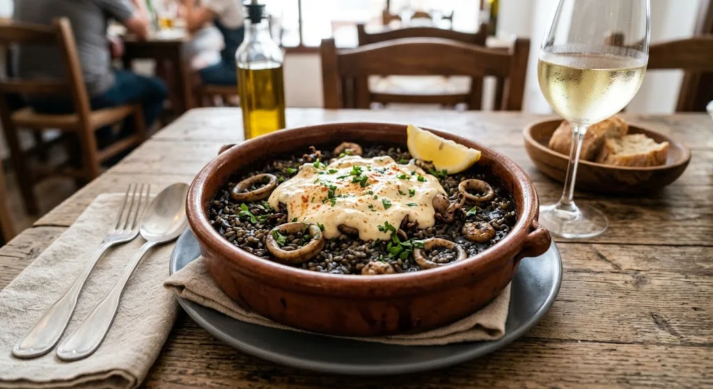 Arroz negro con alioli — plato de nuestra carta de catering